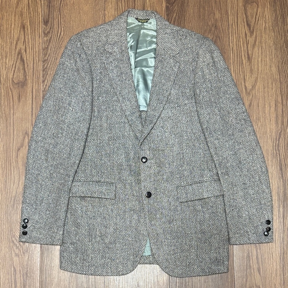 Vintage Harris Tweed 100% Wool Blazer Gray Ivy Heritage Tailored
